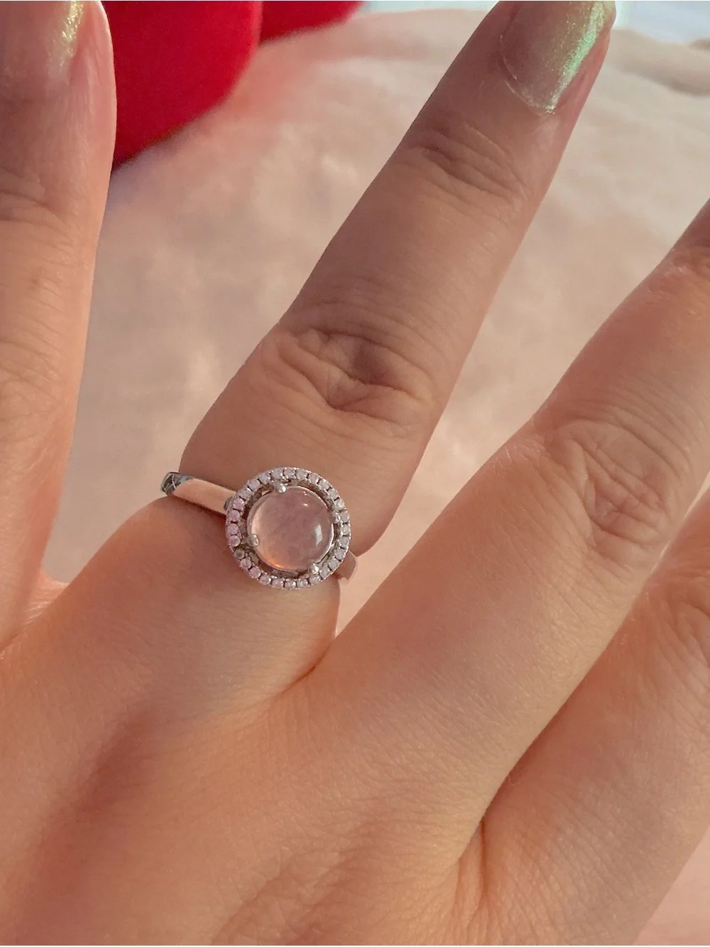 Sterling Silver 925 Natural Pink Strawberry Quartz Ring